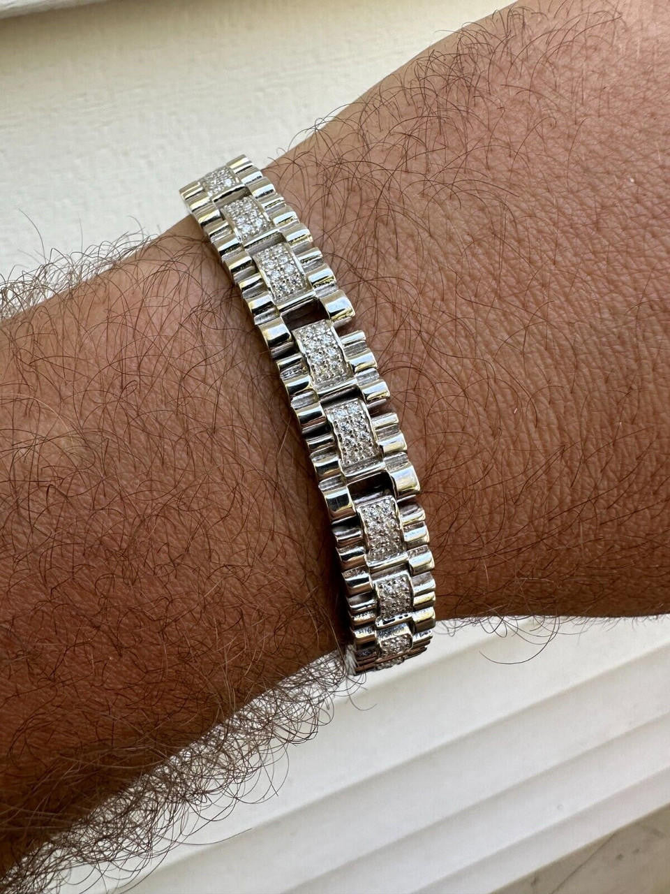 HarlemBling Mens 10mm Iced Presidential Bracelet Real 925 Sterling Silver Flooded Out HipHop