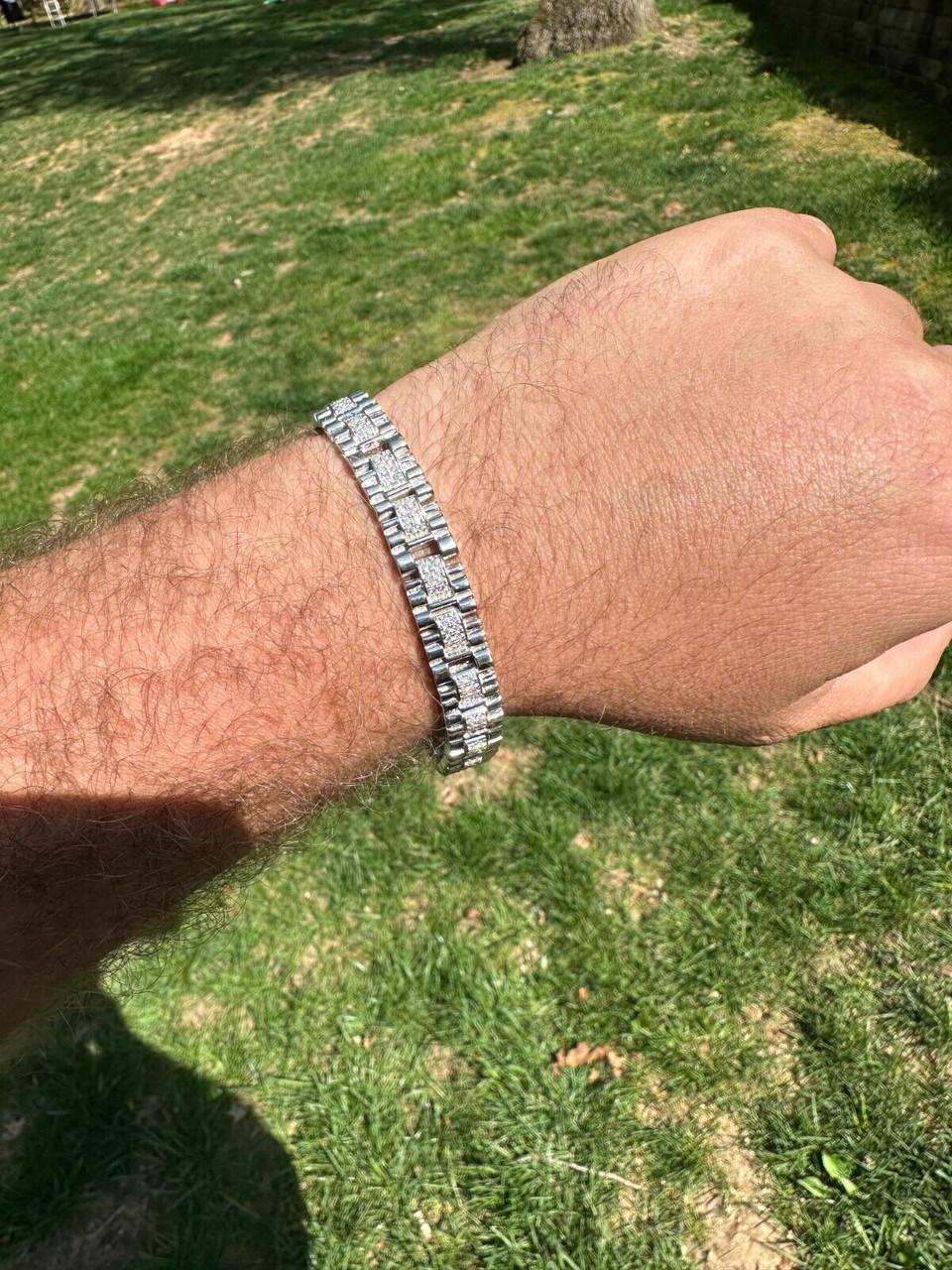 HarlemBling Mens 10mm Iced Presidential Bracelet Real 925 Sterling Silver Flooded Out HipHop