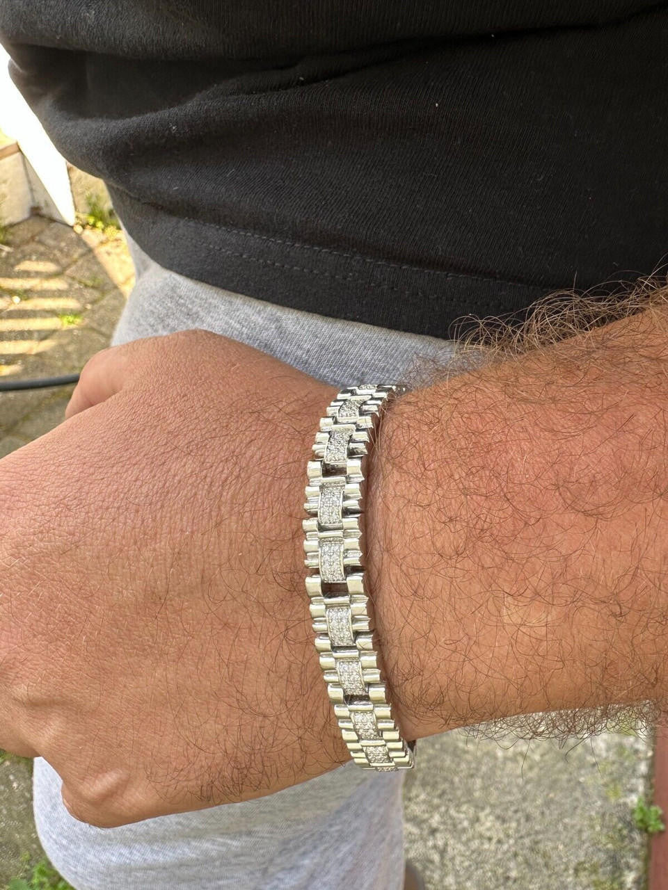 HarlemBling Mens 10mm Iced Presidential Bracelet Real 925 Sterling Silver Flooded Out HipHop
