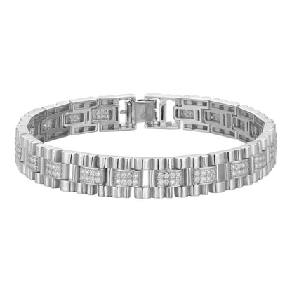 HarlemBling Mens 10mm Iced Presidential Bracelet Real 925 Sterling Silver Flooded Out HipHop