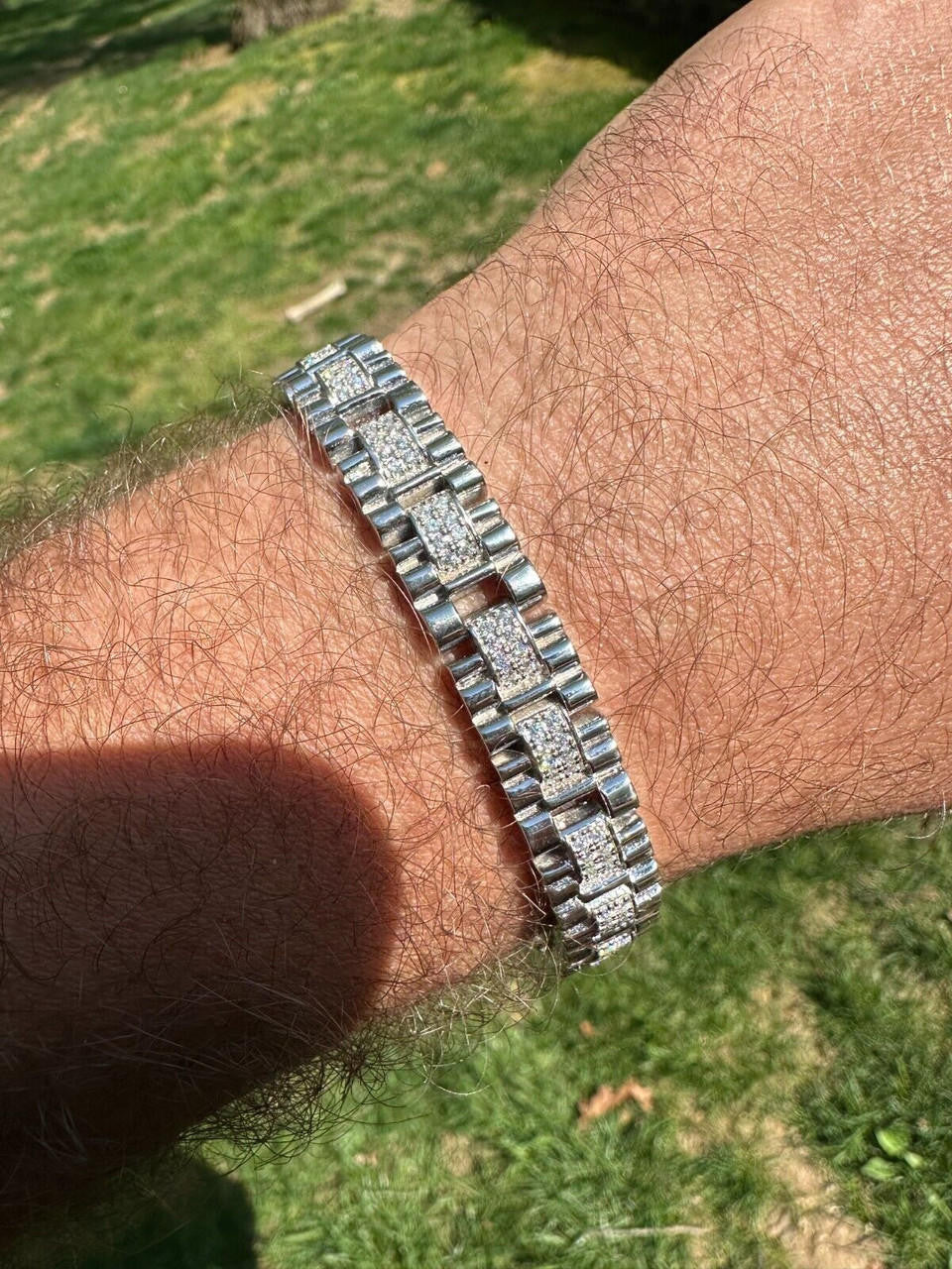 HarlemBling Mens 10mm Iced Presidential Bracelet Real 925 Sterling Silver Flooded Out HipHop