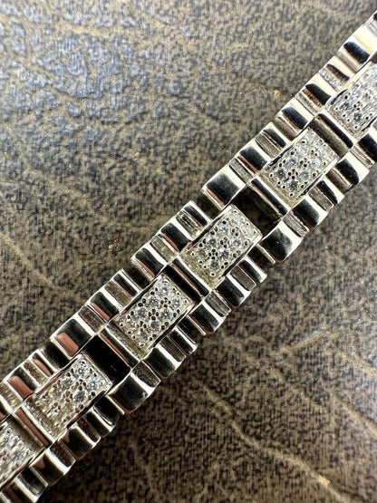 HarlemBling Mens 10mm Iced Presidential Bracelet Real 925 Sterling Silver Flooded Out HipHop