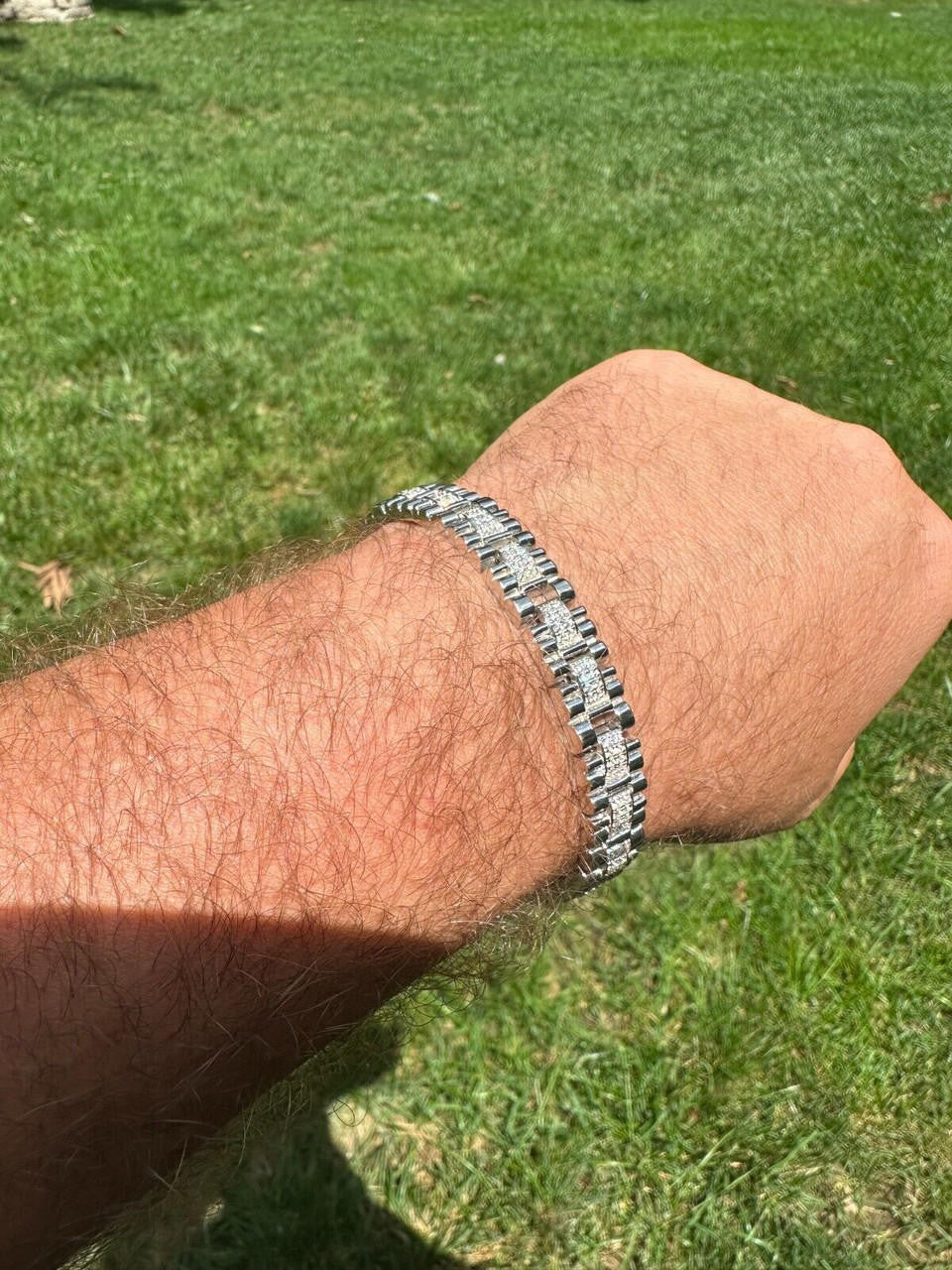 HarlemBling Mens 10mm Iced Presidential Bracelet Real 925 Sterling Silver Flooded Out HipHop