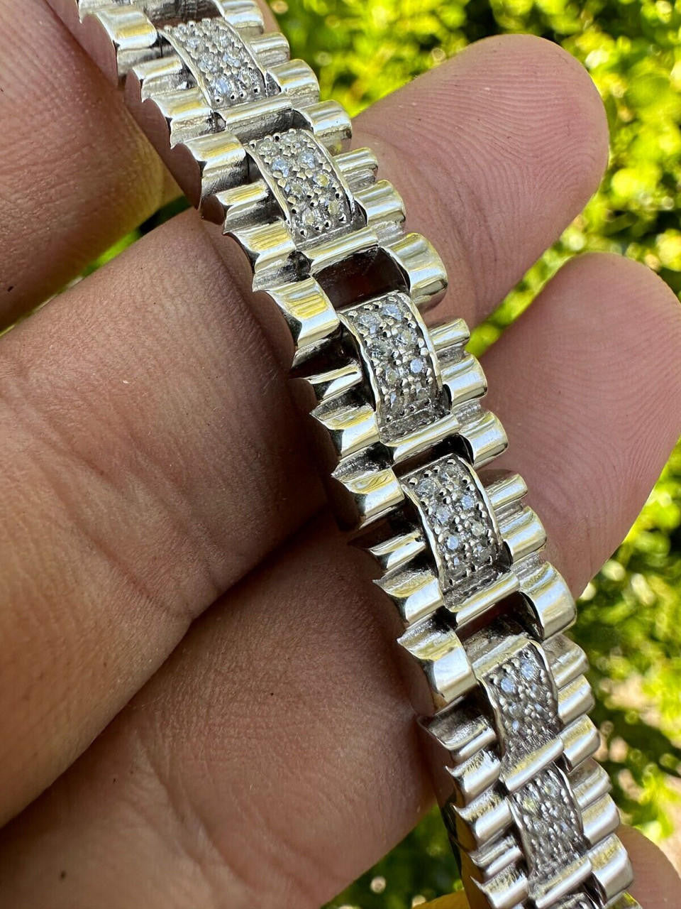 HarlemBling Mens 10mm Iced Presidential Bracelet Real 925 Sterling Silver Flooded Out HipHop