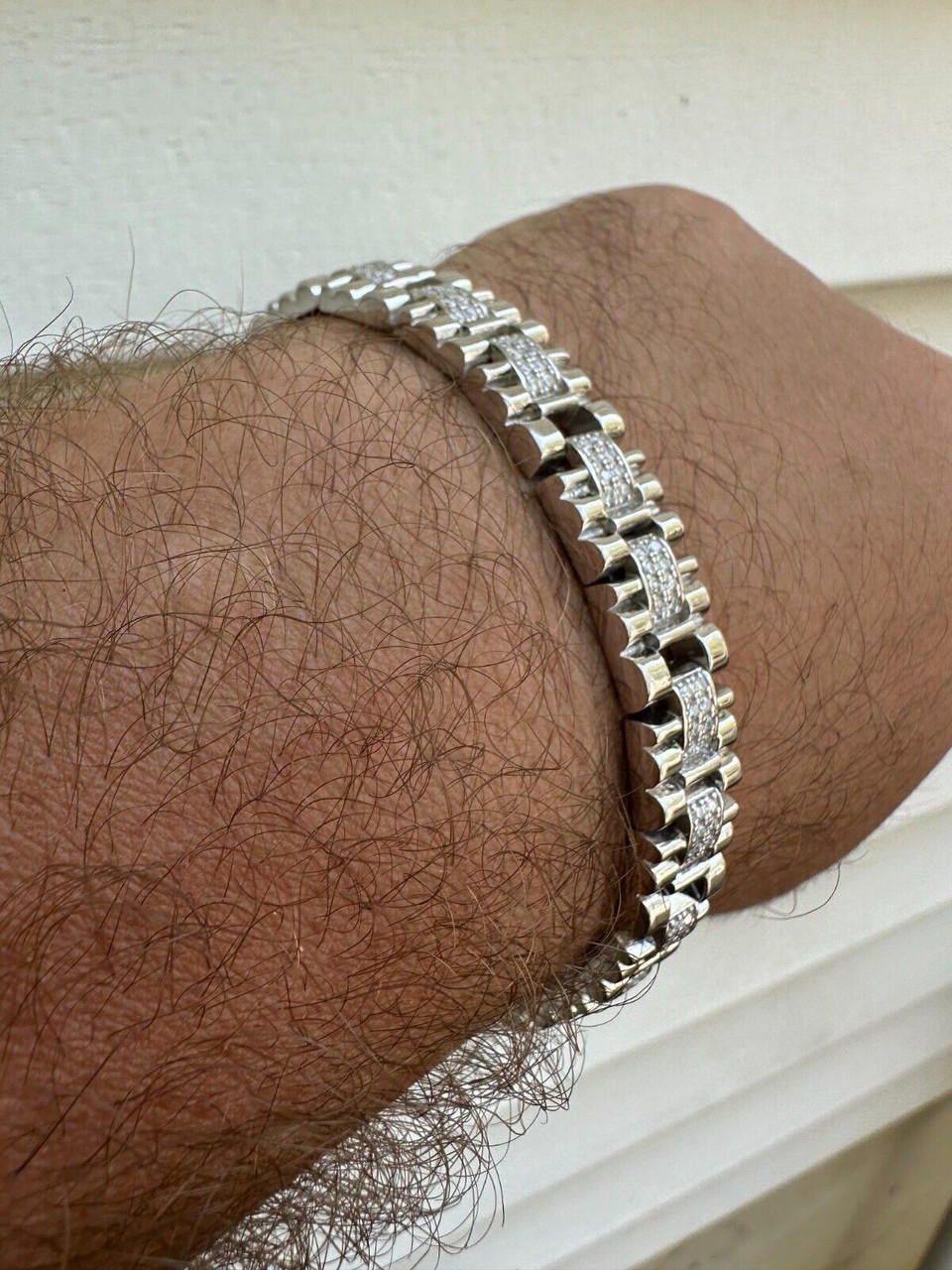 HarlemBling Mens 10mm Iced Presidential Bracelet Real 925 Sterling Silver Flooded Out HipHop