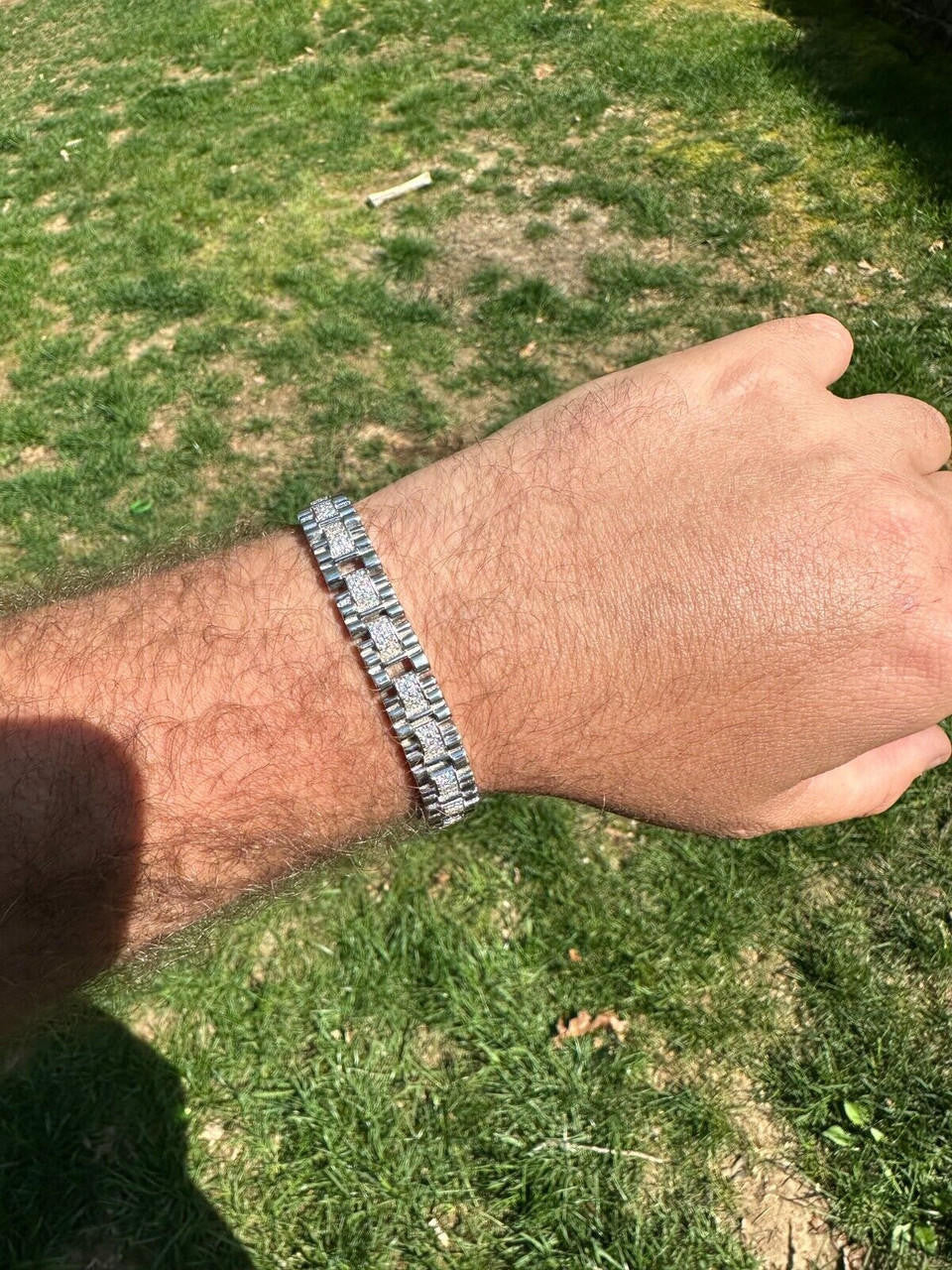 HarlemBling Mens 10mm Iced Presidential Bracelet Real 925 Sterling Silver Flooded Out HipHop