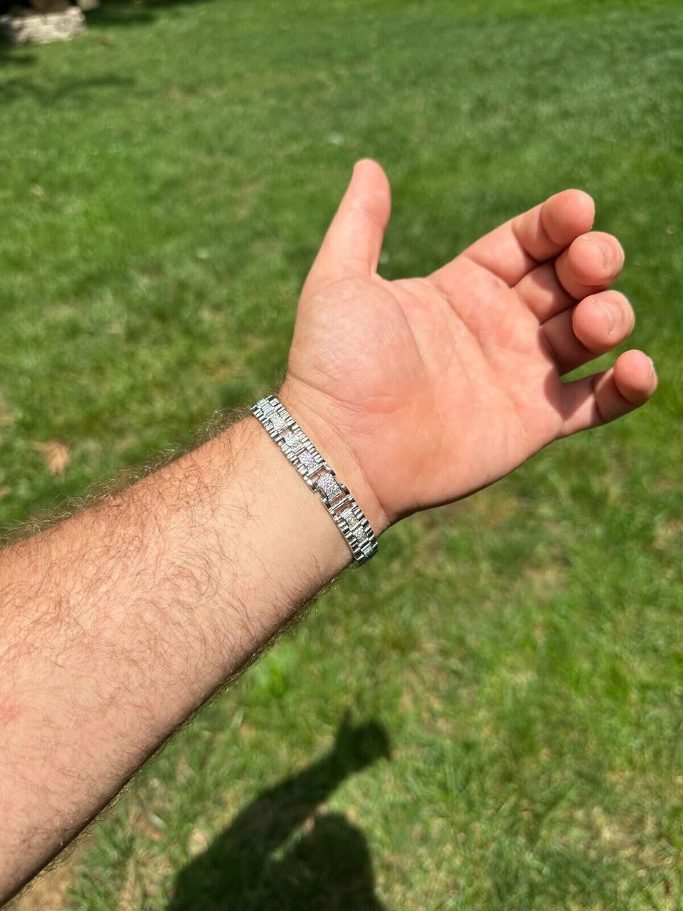 HarlemBling Mens 10mm Iced Presidential Bracelet Real 925 Sterling Silver Flooded Out HipHop