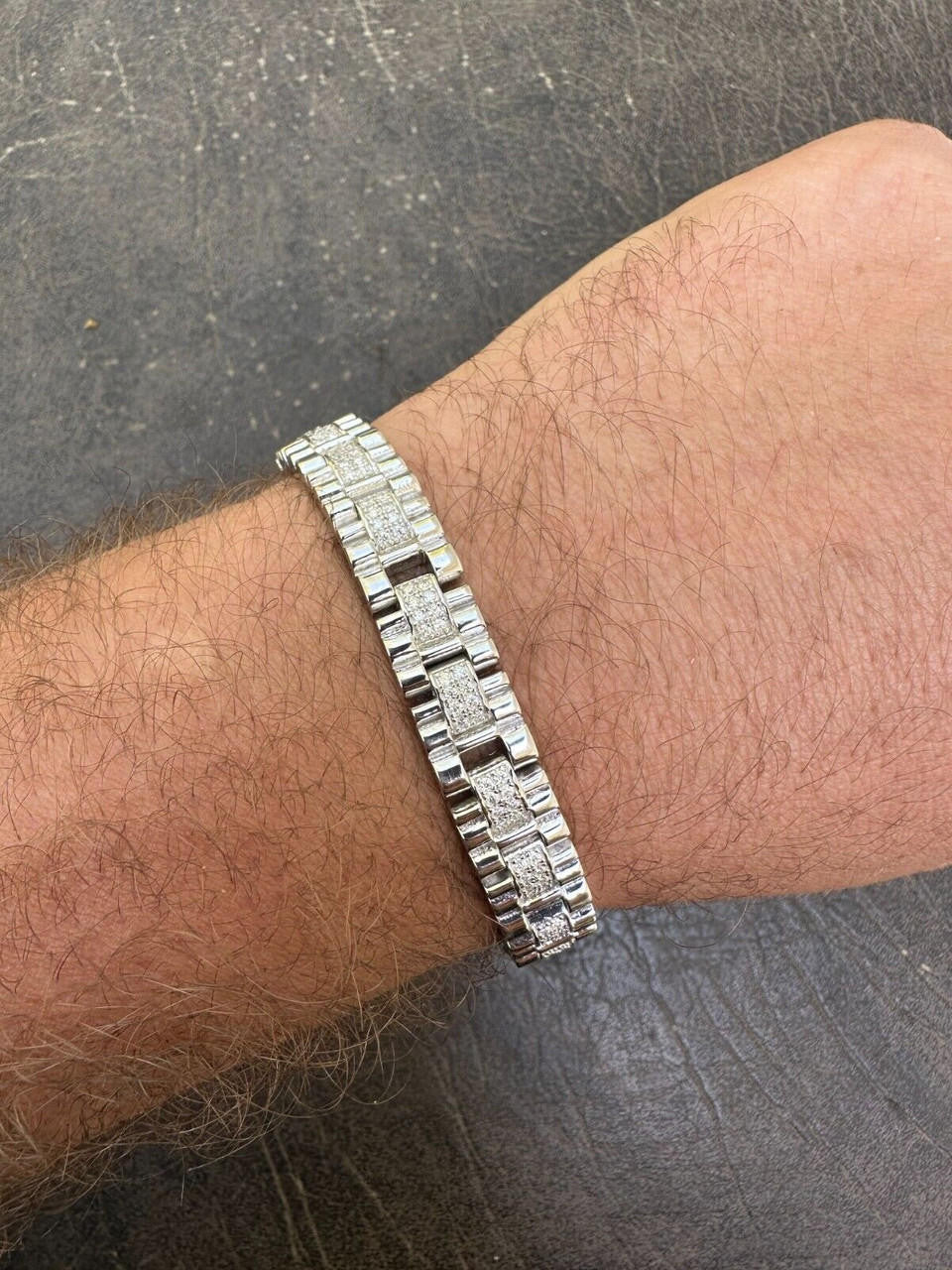 HarlemBling Mens 10mm Iced Presidential Bracelet Real 925 Sterling Silver Flooded Out HipHop