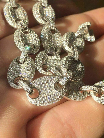 HarlemBling Mens 10mm Puffed Gucci Link Bracelet Real Solid 925 Sterling Silver Diamond ICY