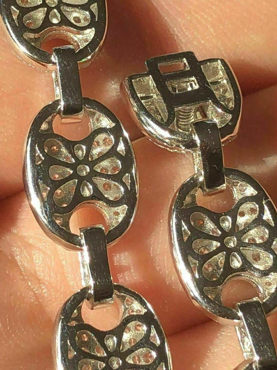 HarlemBling Mens 10mm Puffed Gucci Link Bracelet Real Solid 925 Sterling Silver Diamond ICY