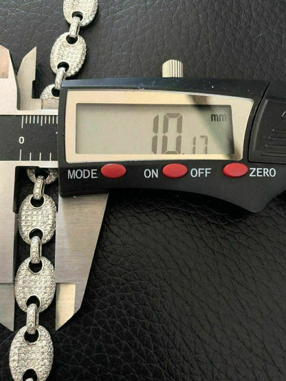 HarlemBling Mens 10mm Puffed Gucci Link Bracelet Real Solid 925 Sterling Silver Diamond ICY