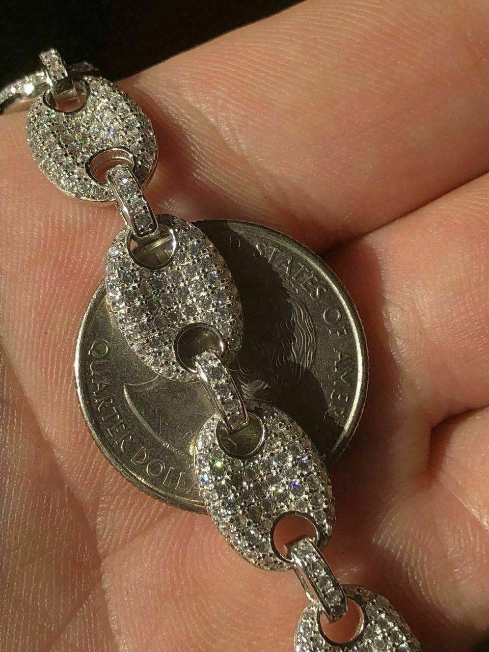 HarlemBling Mens 10mm Puffed Gucci Link Bracelet Real Solid 925 Sterling Silver Diamond ICY