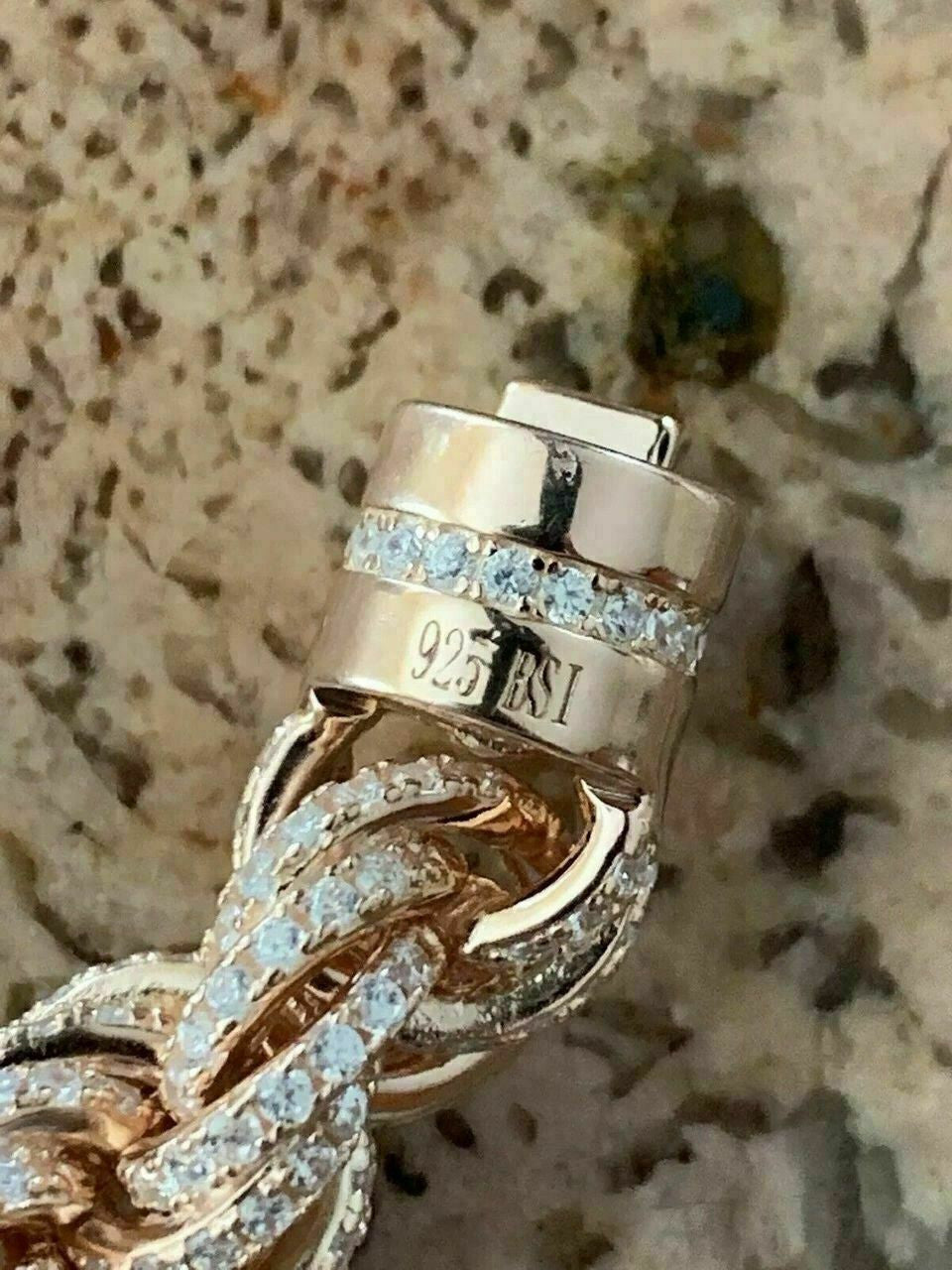 HarlemBling Mens 10mm Rope Bracelet Rose Gold and Real Solid 925 Sterling Silver 20ct Diamond