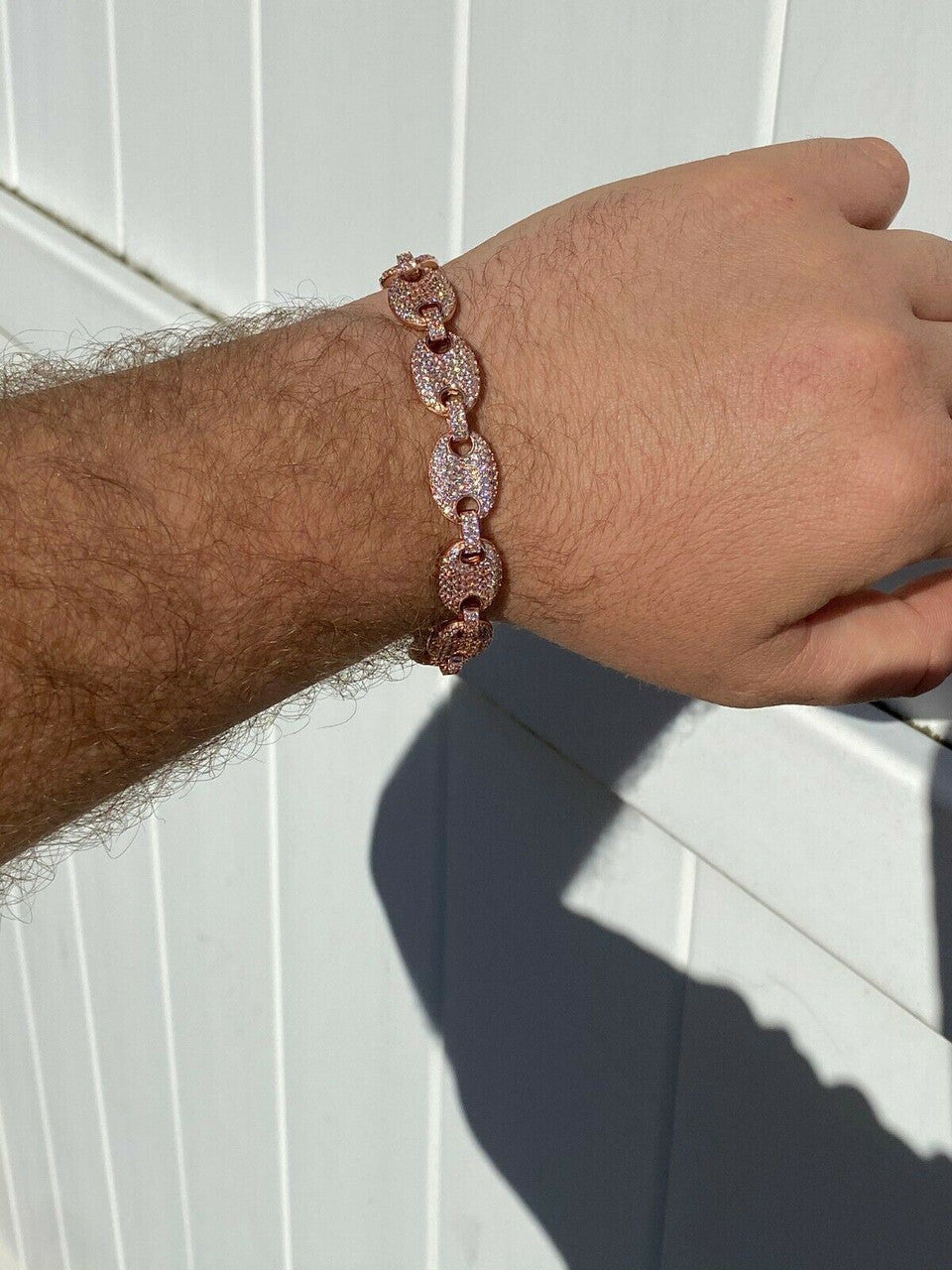 HarlemBling Mens 12mm Gucci Link Bracelet Solid 925 Sterling Silver 14k Rose Gold Finish ICY