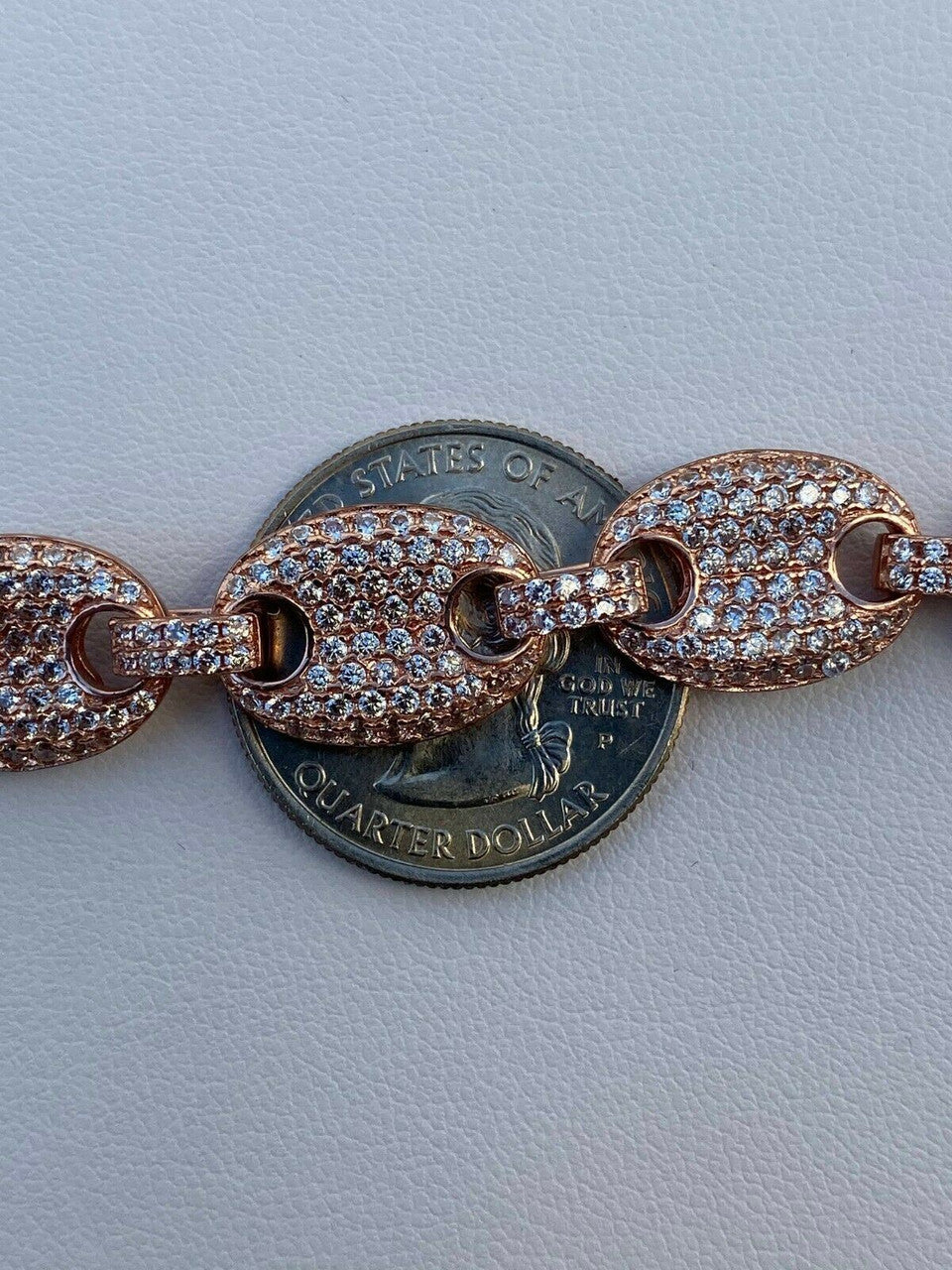 HarlemBling Mens 12mm Gucci Link Bracelet Solid 925 Sterling Silver 14k Rose Gold Finish ICY