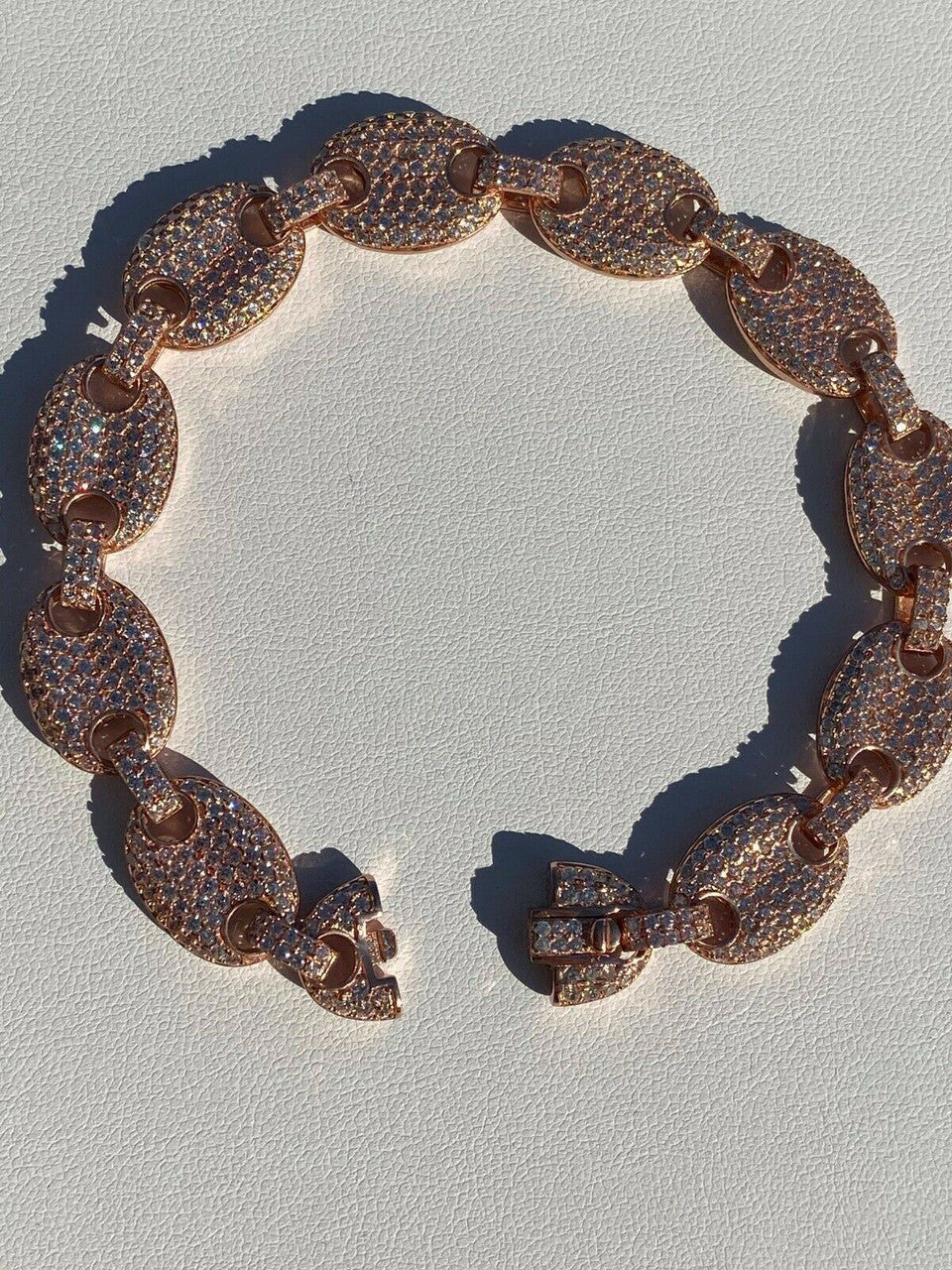 HarlemBling Mens 12mm Gucci Link Bracelet Solid 925 Sterling Silver 14k Rose Gold Finish ICY