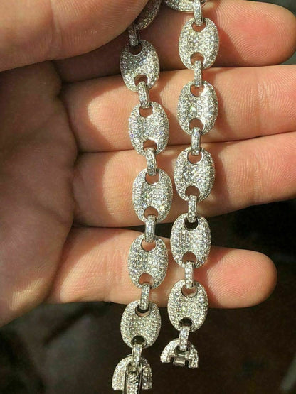 HarlemBling Mens 12mm Gucci Link Bracelet Solid 925 Sterling Silver ICY Man Made Diamond 6-9