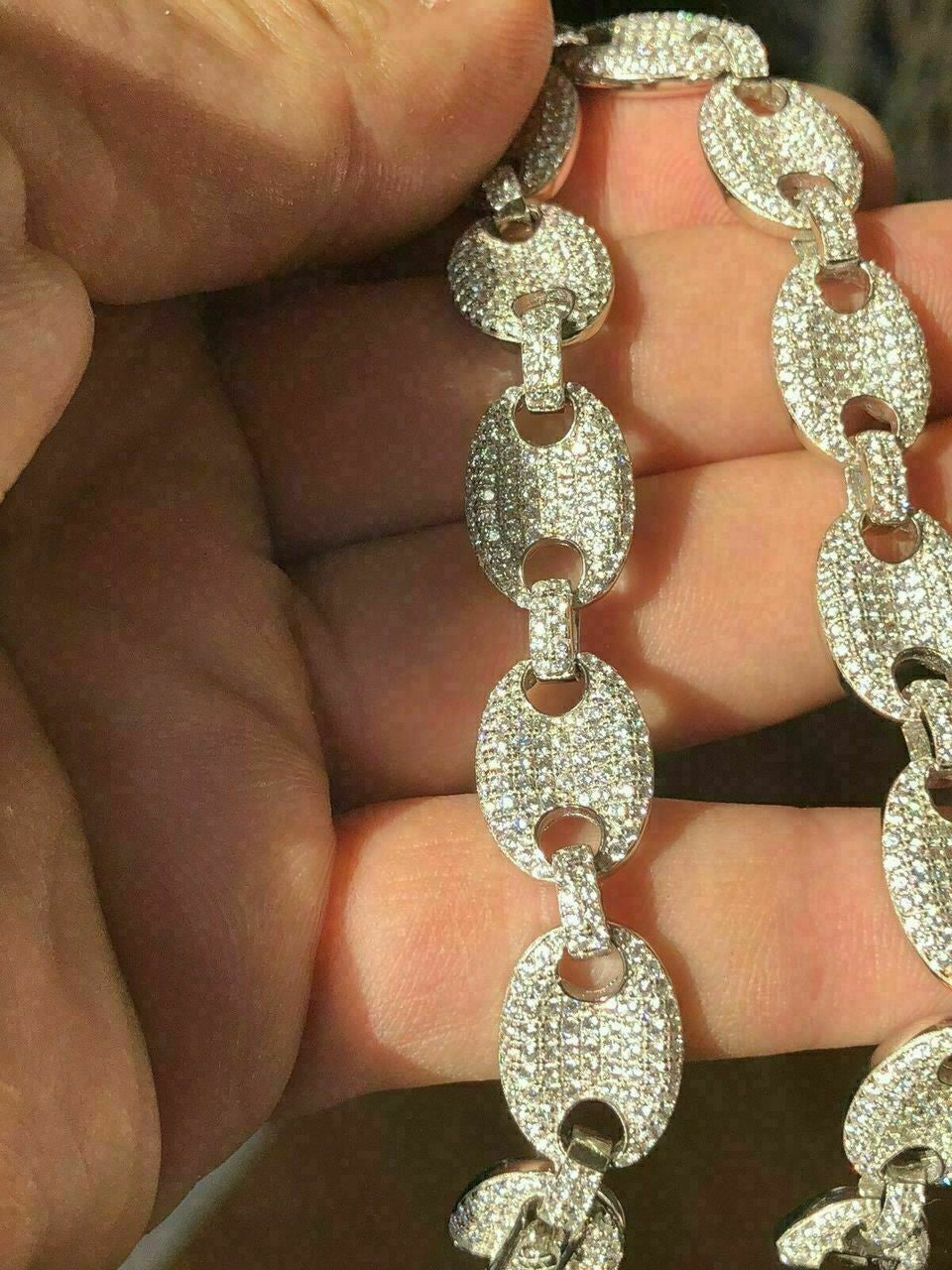 HarlemBling Mens 12mm Gucci Link Bracelet Solid 925 Sterling Silver ICY Man Made Diamond 6-9