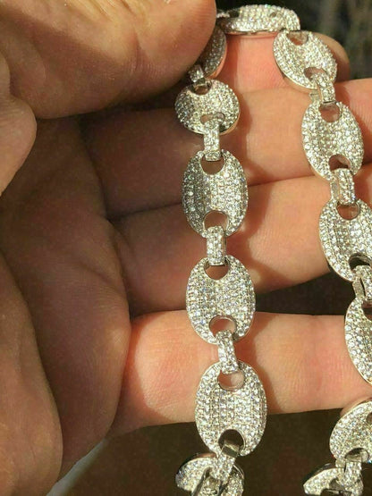 HarlemBling Mens 12mm Gucci Link Bracelet Solid 925 Sterling Silver ICY Man Made Diamond 6-9