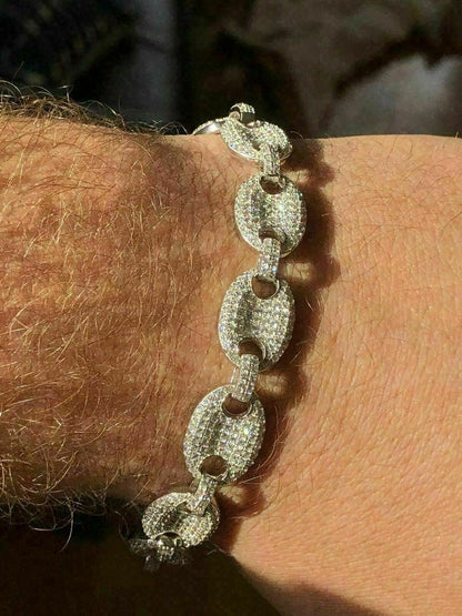 HarlemBling Mens 12mm Gucci Link Bracelet Solid 925 Sterling Silver ICY Man Made Diamond 6-9