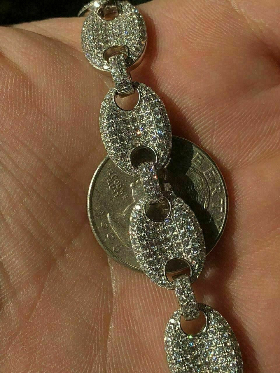 HarlemBling Mens 12mm Gucci Link Bracelet Solid 925 Sterling Silver ICY Man Made Diamond 6-9