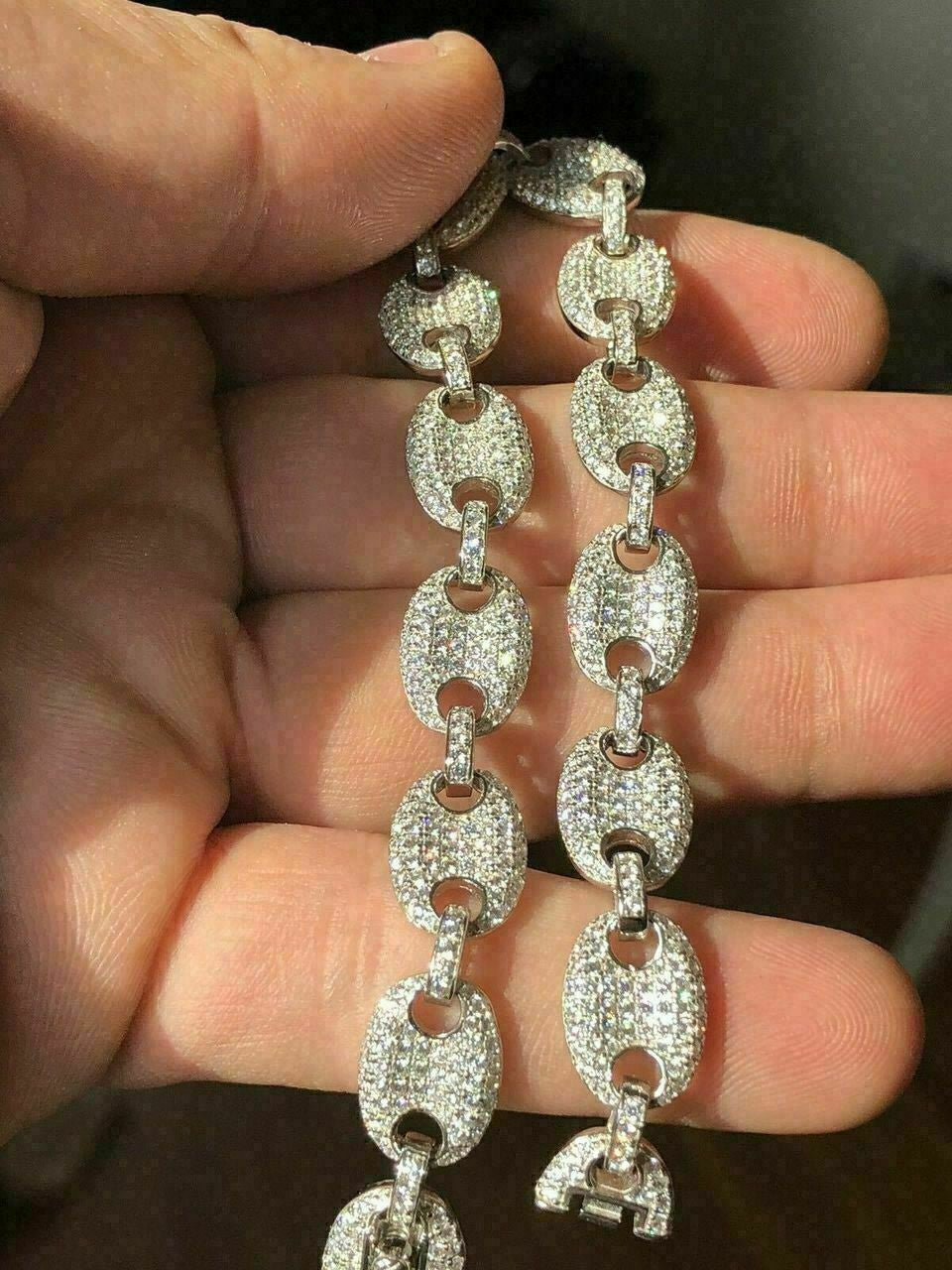 HarlemBling Mens 12mm Gucci Link Bracelet Solid 925 Sterling Silver ICY Man Made Diamond 6-9