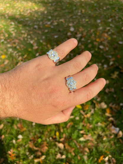 HarlemBling Mens 14k Gold and Real 925 Silver Iced Diamond Solitaire Pinky Compass Star Ring