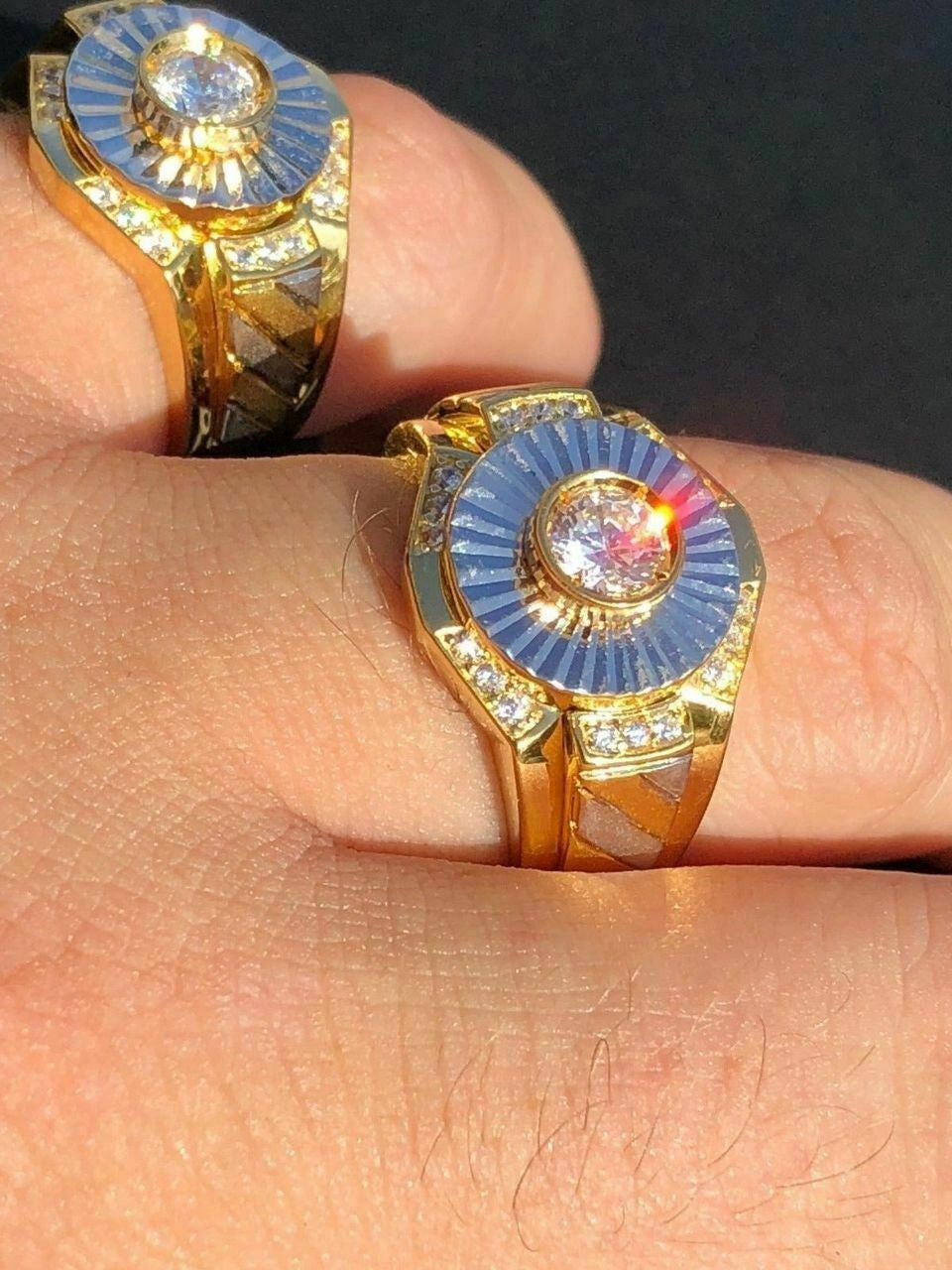 HarlemBling Mens 14k Gold and Real Solid 925 Silver Diamond RING Iced Icy Pinky Solitaire