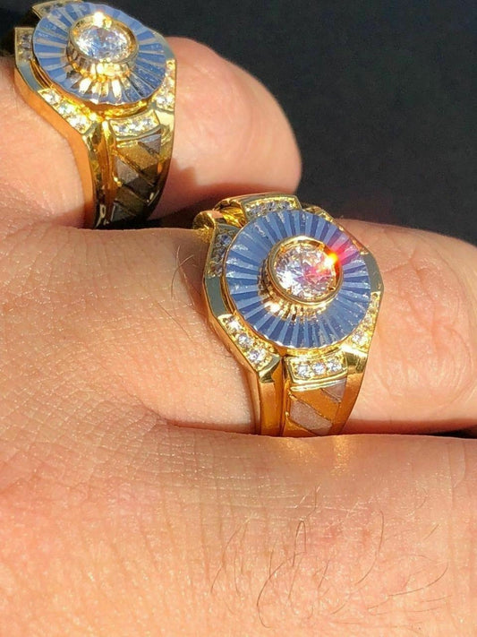 HarlemBling Mens 14k Gold and Real Solid 925 Silver Diamond RING Iced Icy Pinky Solitaire