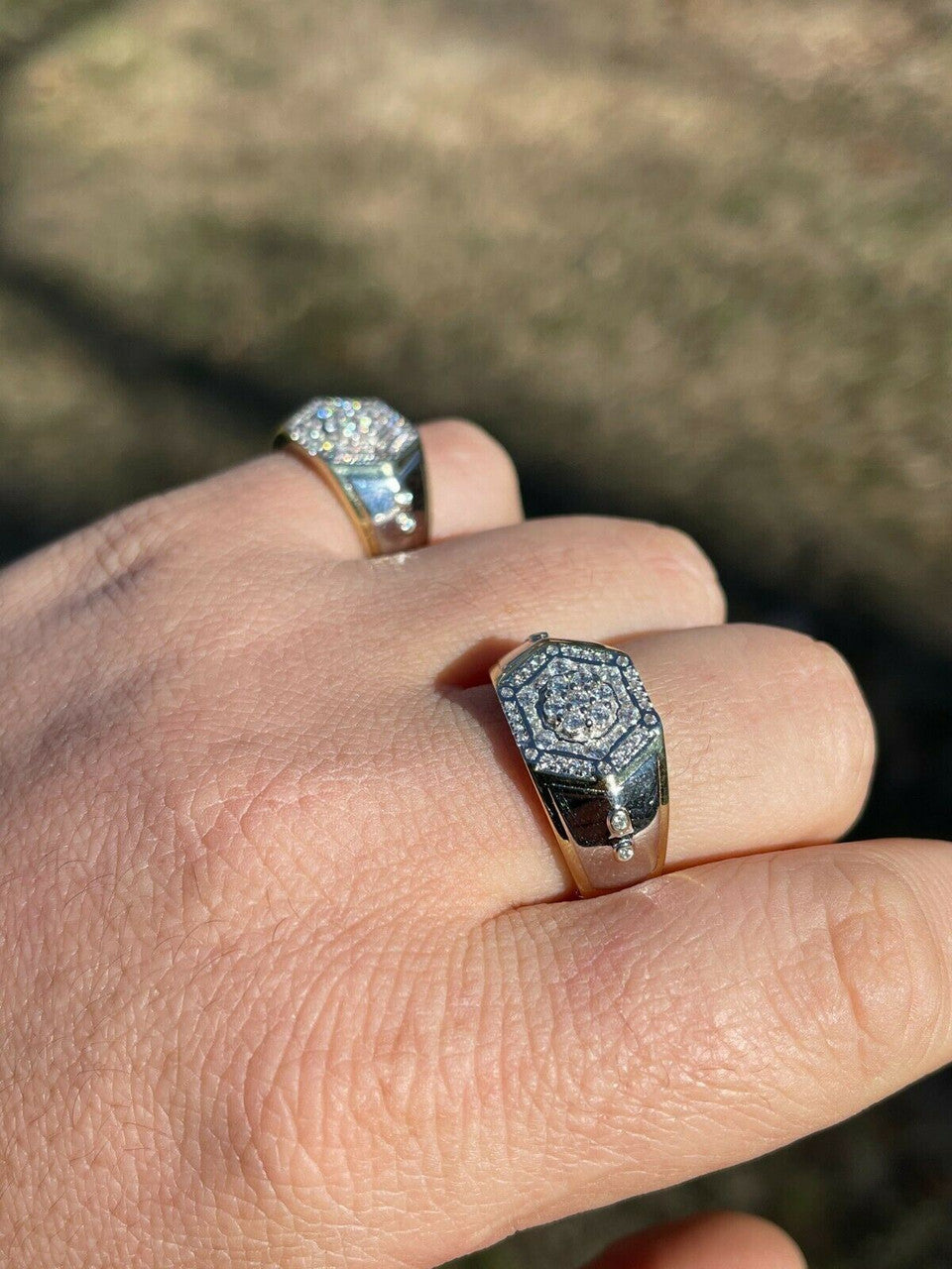 HarlemBling Mens 14k Gold and Real Solid 925 Silver Diamond RING Size 6 7 8 9 10 11 12 13 ICED