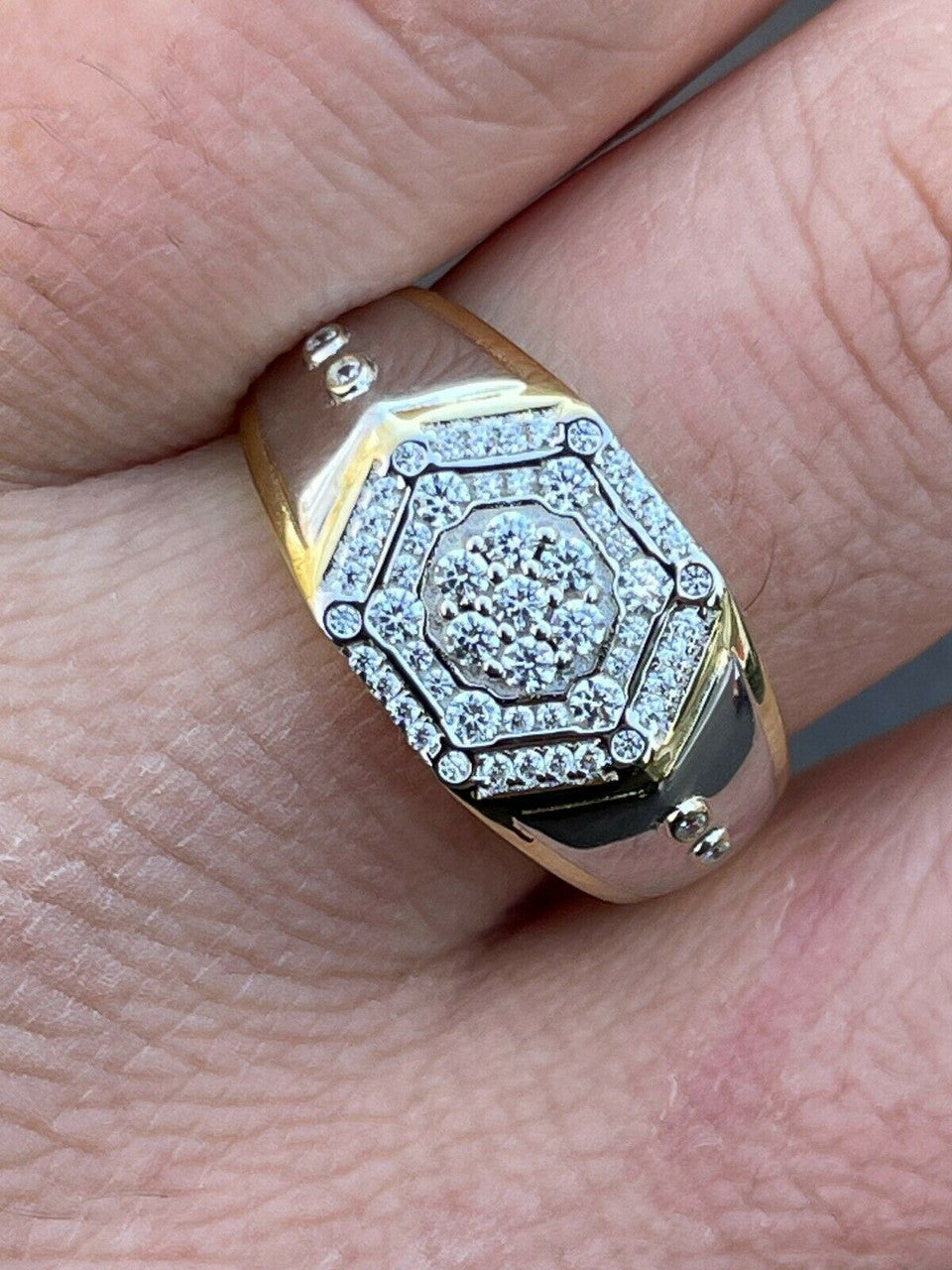 HarlemBling Mens 14k Gold and Real Solid 925 Silver Diamond RING Size 6 7 8 9 10 11 12 13 ICED