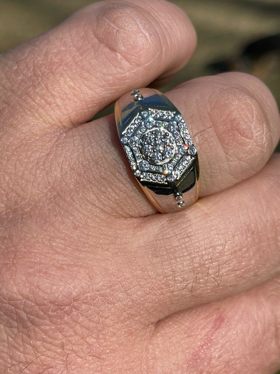 HarlemBling Mens 14k Gold and Real Solid 925 Silver Diamond RING Size 6 7 8 9 10 11 12 13 ICED