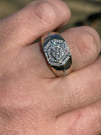 HarlemBling Mens 14k Gold and Real Solid 925 Silver Diamond RING Size 6 7 8 9 10 11 12 13 ICED