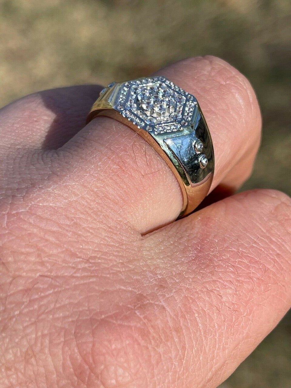 Mens 14k Gold & Real Solid 925 Silver Diamond RING Size 6 7 8 9 10