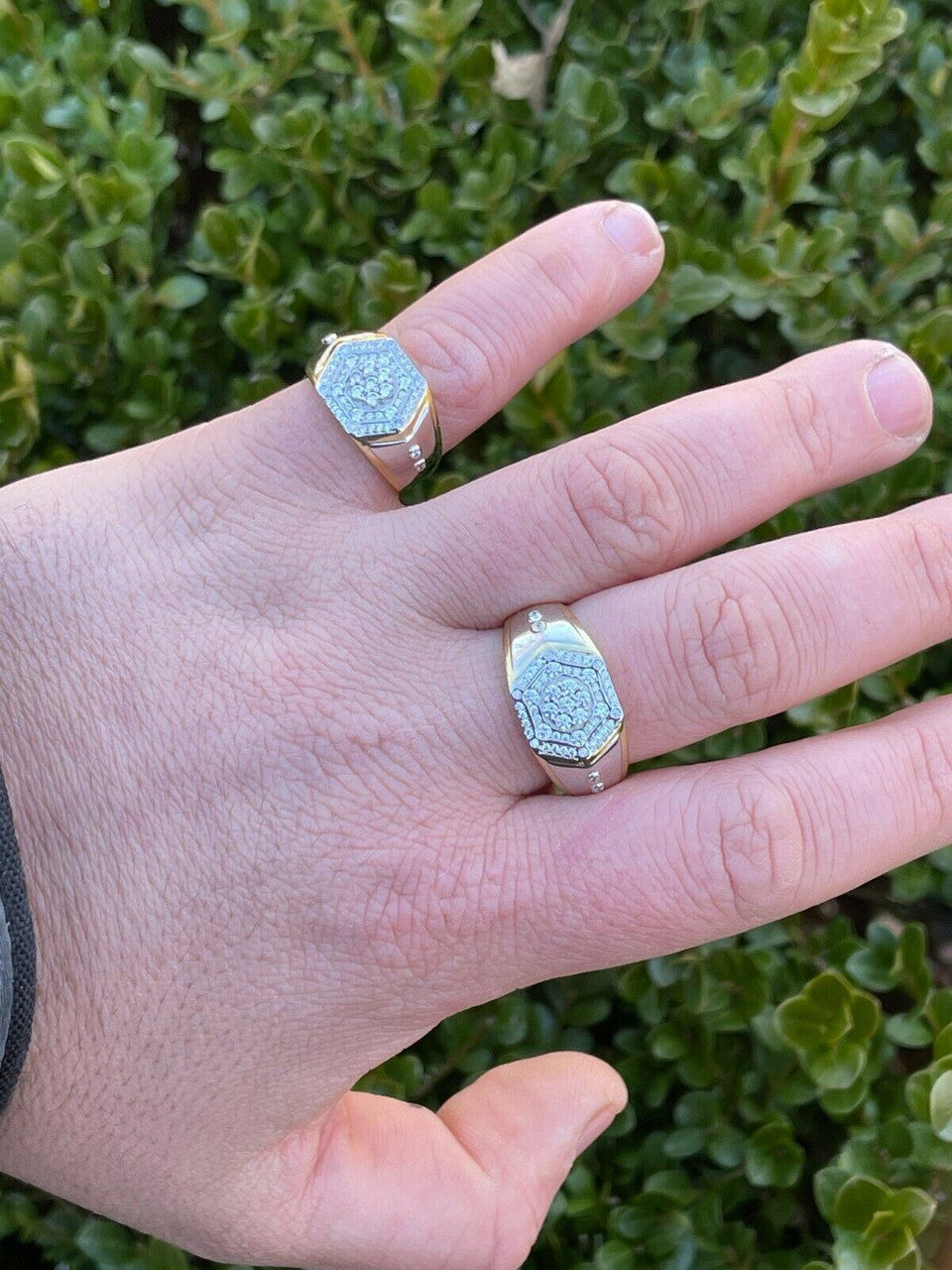 HarlemBling Mens 14k Gold and Real Solid 925 Silver Diamond RING Size 6 7 8 9 10 11 12 13 ICED