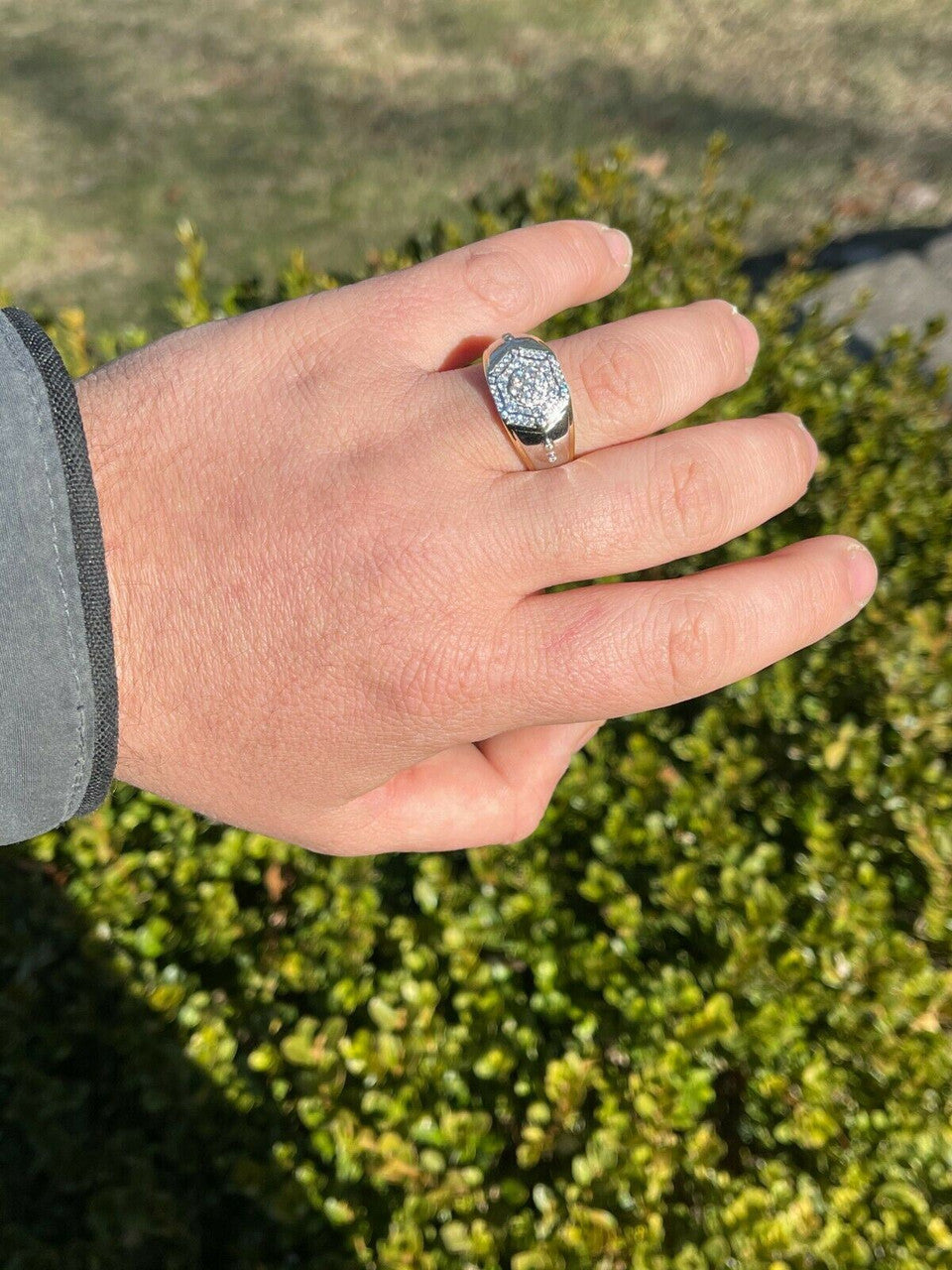 HarlemBling Mens 14k Gold and Real Solid 925 Silver Diamond RING Size 6 7 8 9 10 11 12 13 ICED