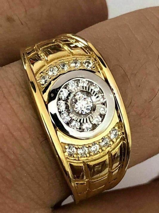 HarlemBling Mens 14k Gold and Real Solid 925 Silver Diamond RING Size 7 8 9 10 11 12 13 ICY