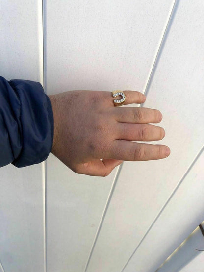 HarlemBling Mens 14k Gold and Real Solid 925 Silver Lucky Horseshoe Ring Size 7 8 9 10 11 12