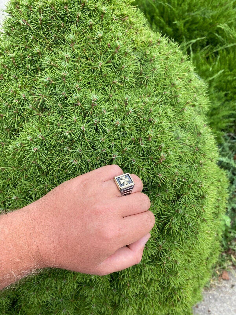 HarlemBling Mens 14k Gold and Real Solid 925 Sterling Silver German Maltese Iron Cross Ring