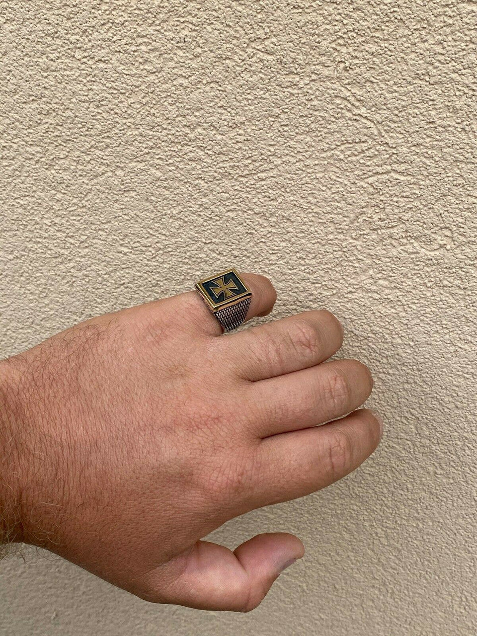 HarlemBling Mens 14k Gold and Real Solid 925 Sterling Silver German Maltese Iron Cross Ring