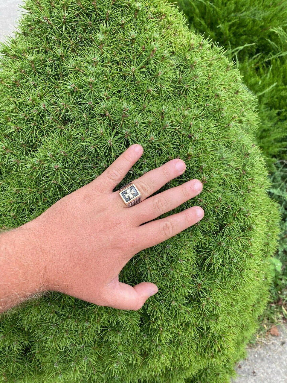 HarlemBling Mens 14k Gold and Real Solid 925 Sterling Silver German Maltese Iron Cross Ring