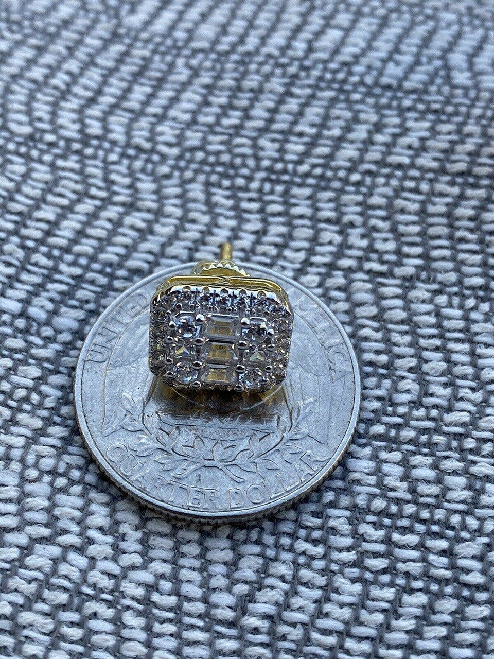 HarlemBling Mens 14k Gold and Real Solid Sterling Silver Iced Baguette Diamond Earrings Studs