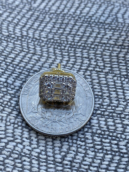 HarlemBling Mens 14k Gold and Real Solid Sterling Silver Iced Baguette Diamond Earrings Studs