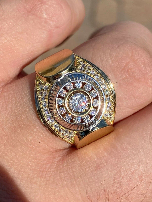 HarlemBling Mens 14k Gold and Solid 925 Sterling Silver Ring ICY Round Cluster Hip Hop Pinky