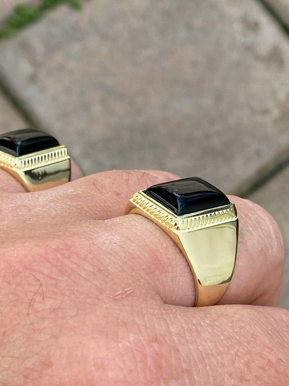 HarlemBling Mens 14k Gold Over Real Solid 925 Silver Black Onyx Ring Size 7 8 9 10 11 12 13