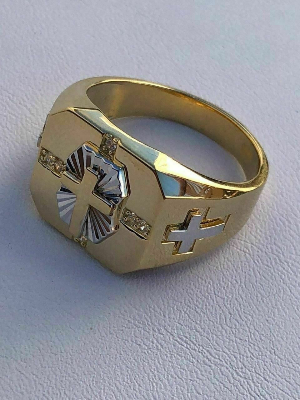 Mens 14k Gold Over Real Solid 925 Silver Cross Ring Size Pinky 7 8