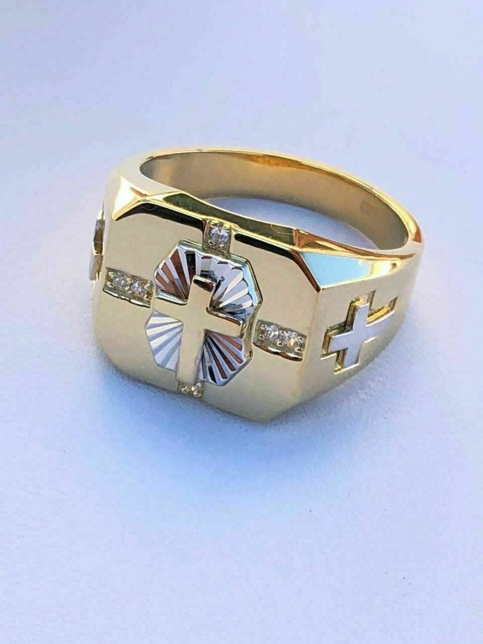Mens 14k Gold Over Real Solid 925 Silver Cross Ring Size Pinky 7 8