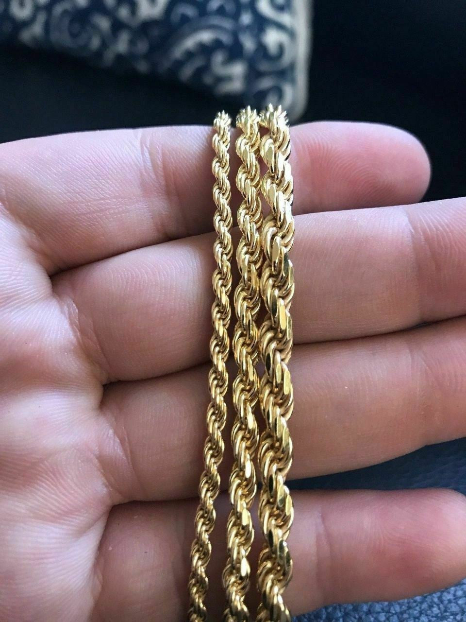 HarlemBling Mens 14K Gold Over Real Solid 925 Silver Rope Chain MADE IN ITALY 20-30 3-5mm