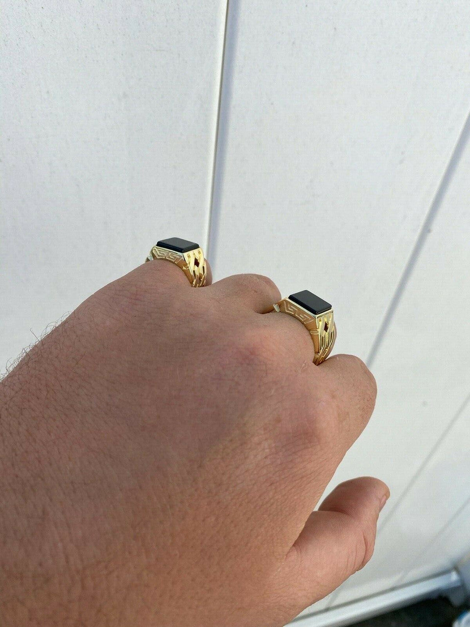 HarlemBling Mens 14k Gold Over Real Solid 925 Sterling Silver Black Onyx Ring Sz 7-13 Pinky