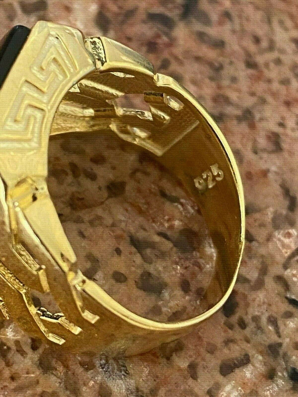 HarlemBling Mens 14k Gold Over Real Solid 925 Sterling Silver Black Onyx Ring Sz 7-13 Pinky